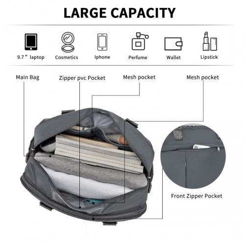 Kono Multi-functional Travel Bag - Large Tote & Duffle Bag with Expandable Compartment & Wet/Dry Pocket - Grey