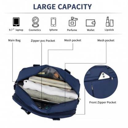 Kono Multi-functional Travel Bag with Expandable Compartment and Wet/Dry Pocket - Navy