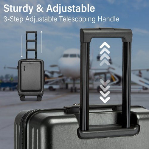 KSK2493 - Kono Durable ABS+PC 20 inch Carry-On Hardshell Suitcase with TSA Lock & Front Laptop Compartment - Grey