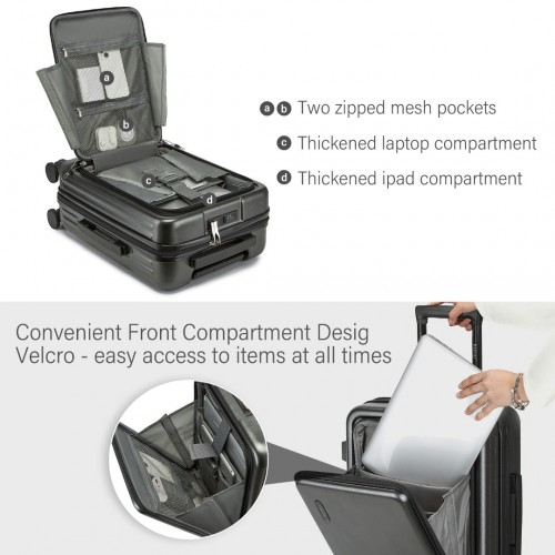 KSK2493 - Kono Durable ABS+PC 20 inch Carry-On Hardshell Suitcase with TSA Lock & Front Laptop Compartment - Grey