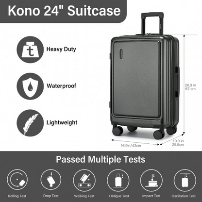 KSK2493 - Kono Durable 24 Inch ABS+PC Hardshell Suitcase with TSA Lock Lightweight Travel Luggage with 360° Spinner Wheels - Grey