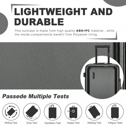 KSK2493 - Kono Durable 24 Inch ABS+PC Hardshell Suitcase with TSA Lock Lightweight Travel Luggage with 360° Spinner Wheels - Grey