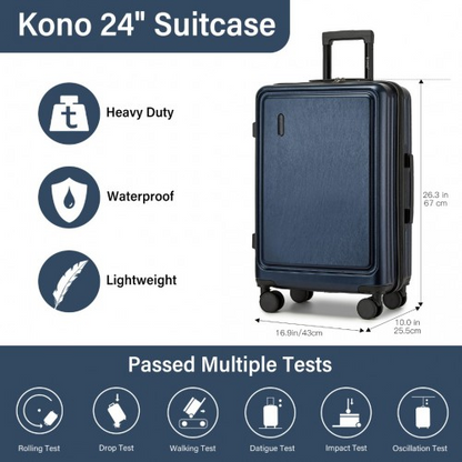 KSK2493 - Kono Durable 24 Inch ABS+PC Hardshell Suitcase with TSA Lock Lightweight Travel Luggage with 360° Spinner Wheels - Navy