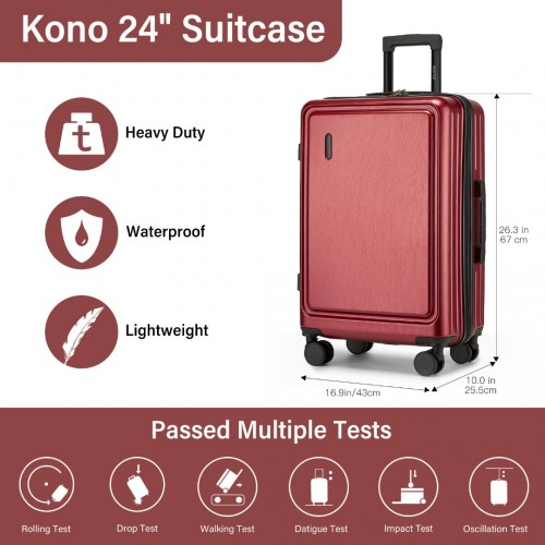 KSK2493 - Kono Durable 24 Inch ABS+PC Hardshell Suitcase with TSA Lock Lightweight Travel Luggage with 360° Spinner Wheels - Burgundy
