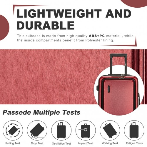 KSK2493 - Kono Durable 24 Inch ABS+PC Hardshell Suitcase with TSA Lock Lightweight Travel Luggage with 360° Spinner Wheels - Burgundy
