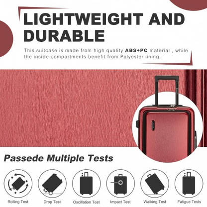 KSK2493 - Kono Durable 24 Inch ABS+PC Hardshell Suitcase with TSA Lock Lightweight Travel Luggage with 360° Spinner Wheels - Burgundy