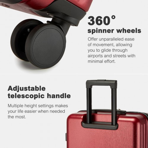 KSK2493 - Kono Durable 24 Inch ABS+PC Hardshell Suitcase with TSA Lock Lightweight Travel Luggage with 360° Spinner Wheels - Burgundy