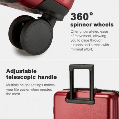 KSK2493 - Kono Durable 24 Inch ABS+PC Hardshell Suitcase with TSA Lock Lightweight Travel Luggage with 360° Spinner Wheels - Burgundy