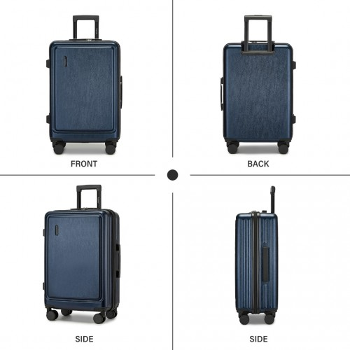 KSK2493 - Kono Durable ABS+PC 20 inch Carry-On Hardshell Suitcase with TSA Lock & Front Laptop Compartment - Navy