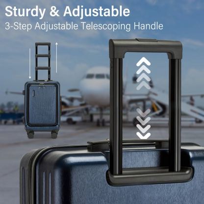 KSK2493 - Kono Durable ABS+PC 20 inch Carry-On Hardshell Suitcase with TSA Lock & Front Laptop Compartment - Navy