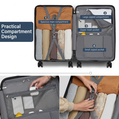 KSK2493 - Kono Durable ABS+PC 20 inch Carry-On Hardshell Suitcase with TSA Lock & Front Laptop Compartment - Navy