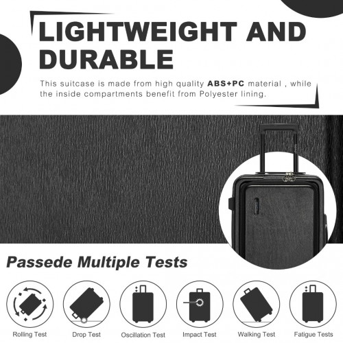 Kono Durable 24 Inch Hardshell Suitcase with TSA Lock & 360° Spinner Wheels - Black