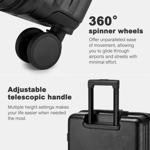 Kono Durable 24 Inch Hardshell Suitcase with TSA Lock & 360° Spinner Wheels - Black