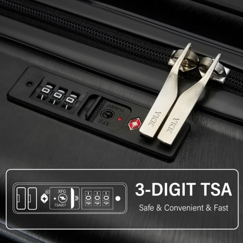 Kono Durable 24 Inch Hardshell Suitcase with TSA Lock & 360° Spinner Wheels - Black