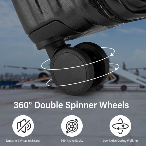 Kono Durable 24 Inch Hardshell Suitcase with TSA Lock & 360° Spinner Wheels - Black