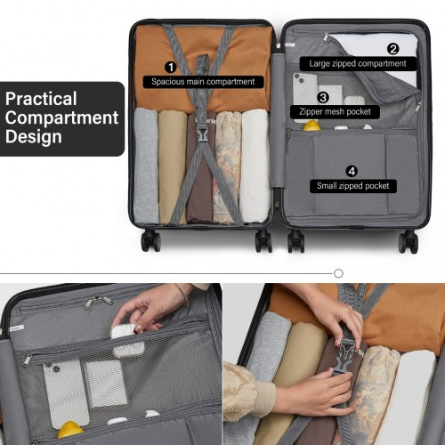 Kono Durable 24 Inch Hardshell Suitcase with TSA Lock & 360° Spinner Wheels - Black