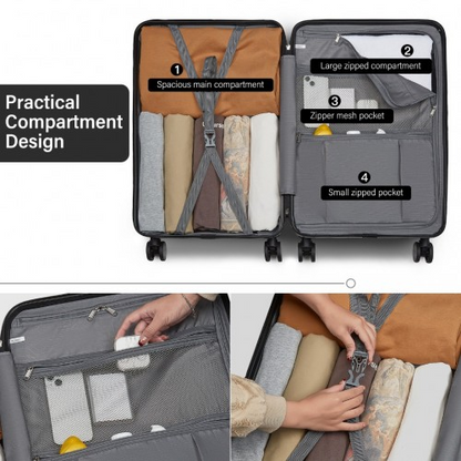 Kono Durable 24 Inch Hardshell Suitcase with TSA Lock & 360° Spinner Wheels - Black