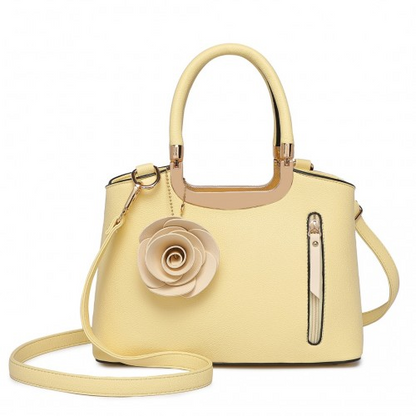 Miss Lulu PU Leather Rose Ornament Handbag - Yellow - Stylish & Elegant Women's Bag