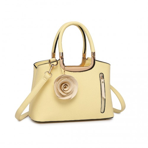 Miss Lulu PU Leather Rose Ornament Handbag - Yellow - Stylish & Elegant Women's Bag