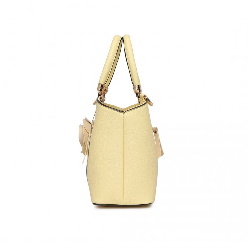 Miss Lulu PU Leather Rose Ornament Handbag - Yellow - Stylish & Elegant Women's Bag