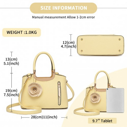 Miss Lulu PU Leather Rose Ornament Handbag - Yellow - Stylish & Elegant Women's Bag