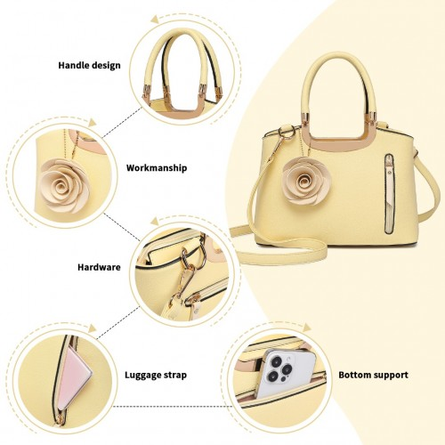 Miss Lulu PU Leather Rose Ornament Handbag - Yellow - Stylish & Elegant Women's Bag