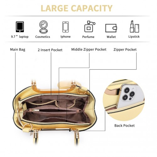 Miss Lulu PU Leather Rose Ornament Handbag - Yellow - Stylish & Elegant Women's Bag