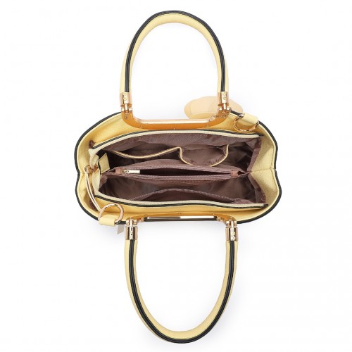 Miss Lulu PU Leather Rose Ornament Handbag - Yellow - Stylish & Elegant Women's Bag