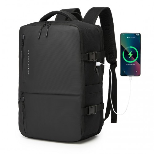 Kono Carry-On Cabin Size Travel Laptop Backpack with USB & Type-C Charging Port - Black