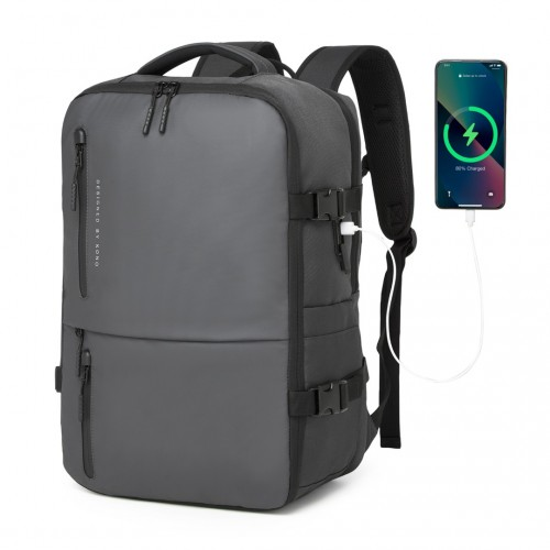 Kono Practical Carry-On Cabin Size Travel Laptop Backpack with USB & Type-C Charging Port - Grey