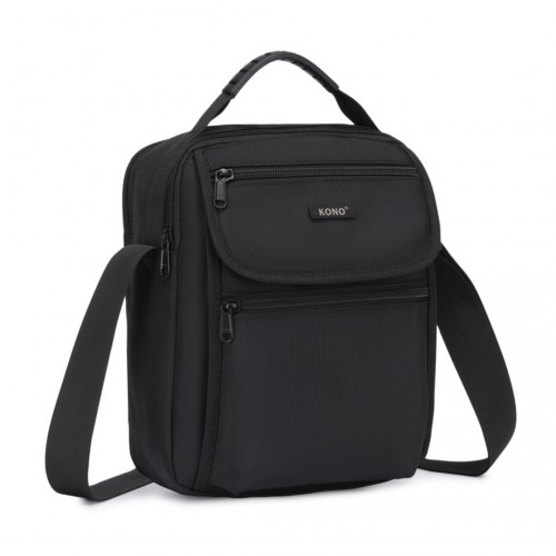 Kono Durable Men's Crossbody Shoulder Bag with Multiple Pockets - Black | Perfect for Travel, Work, and Daily Use