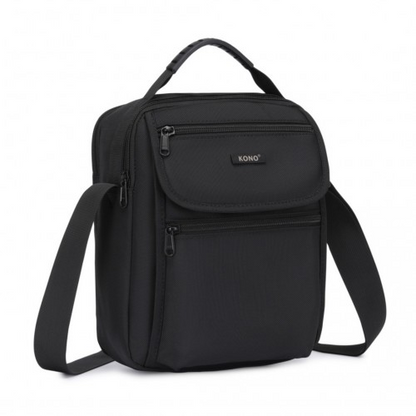 Kono Durable Men's Crossbody Shoulder Bag with Multiple Pockets - Black | Perfect for Travel, Work, and Daily Use
