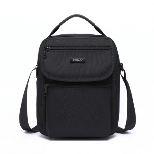 Kono Durable Men's Crossbody Shoulder Bag with Multiple Pockets - Black | Perfect for Travel, Work, and Daily Use