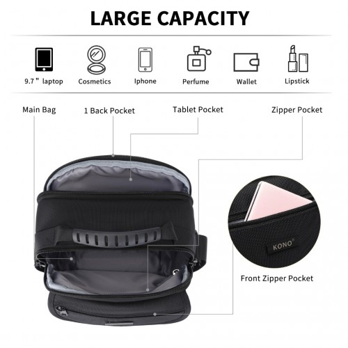 Kono Durable Men's Crossbody Shoulder Bag with Multiple Pockets - Black | Perfect for Travel, Work, and Daily Use