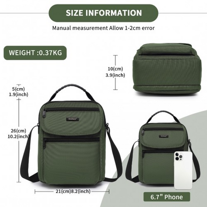 Kono Durable Men's Crossbody Shoulder Bag - Multi-Pocket Messenger Bag for Travel, Work & Daily Use - Green