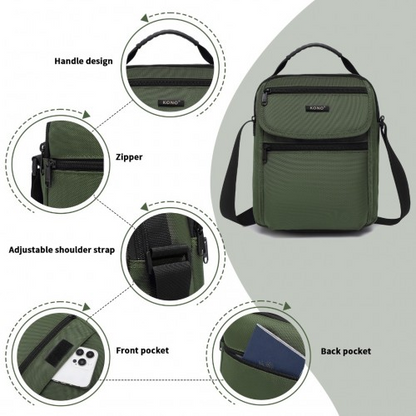 Kono Durable Men's Crossbody Shoulder Bag - Multi-Pocket Messenger Bag for Travel, Work & Daily Use - Green