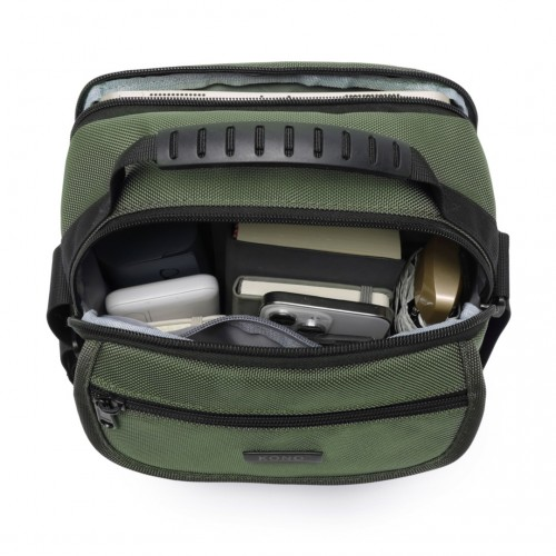 Kono Durable Men's Crossbody Shoulder Bag - Multi-Pocket Messenger Bag for Travel, Work & Daily Use - Green