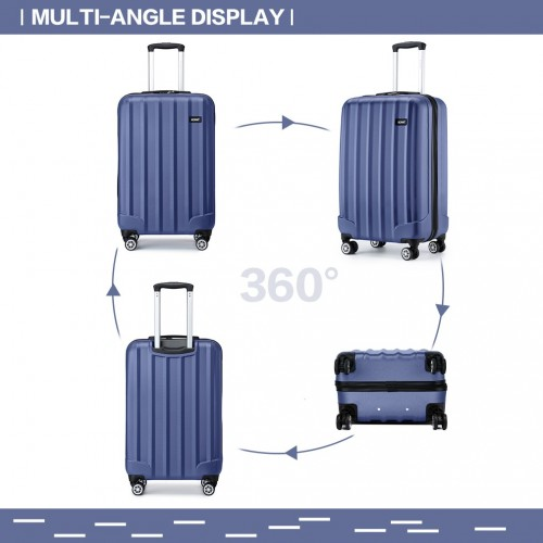 Kono 19 Inch Cabin Size ABS+PC Hard Shell Luggage with Vertical Stripes - Ideal Carry-On - Navy