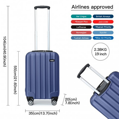 Kono 19 Inch Cabin Size ABS+PC Hard Shell Luggage with Vertical Stripes - Ideal Carry-On - Navy