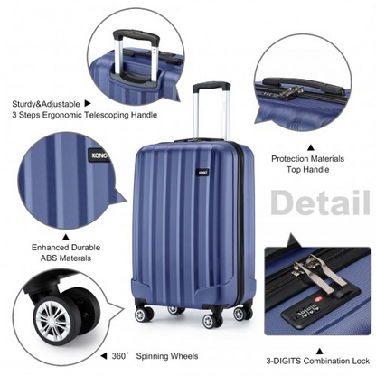 Kono 19 Inch Cabin Size ABS+PC Hard Shell Luggage with Vertical Stripes - Ideal Carry-On - Navy