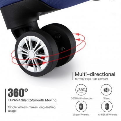 Kono 19 Inch Cabin Size ABS+PC Hard Shell Luggage with Vertical Stripes - Ideal Carry-On - Navy