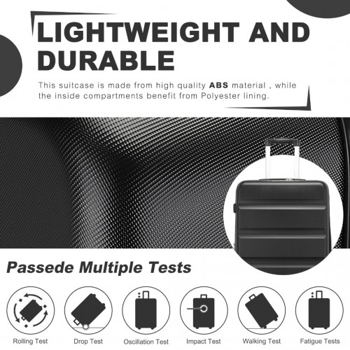 Kono 24 Inch Expandable Hard Shell ABS+PC Check-In Suitcase with TSA Lock - Black