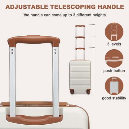 Kono 19 Inch Stylish Cabin Carry-On Suitcase with TSA Lock - Cream | Lightweight & Durable Hard Shell Luggage