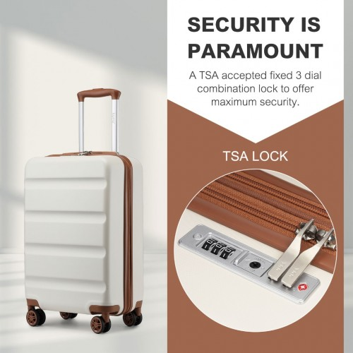 Kono 19 Inch Stylish Cabin Carry-On Suitcase with TSA Lock - Cream | Lightweight & Durable Hard Shell Luggage
