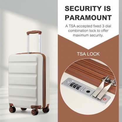 Kono 19 Inch Stylish Cabin Carry-On Suitcase with TSA Lock - Cream | Lightweight & Durable Hard Shell Luggage