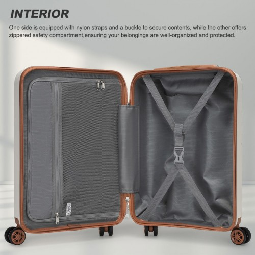 Kono 19 Inch Stylish Cabin Carry-On Suitcase with TSA Lock - Cream | Lightweight & Durable Hard Shell Luggage