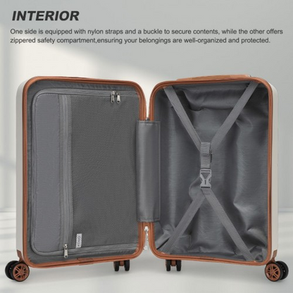 Kono 19 Inch Stylish Cabin Carry-On Suitcase with TSA Lock - Cream | Lightweight & Durable Hard Shell Luggage