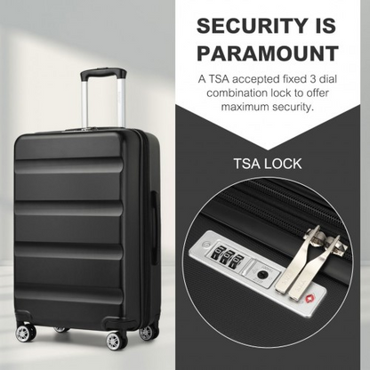 KSK2482 - Kono 3-Piece Horizontal Engraved Hard Shell ABS+PC Suitcase with TSA Lock - Black