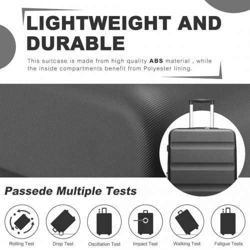 Kono 24 Inch Expandable Hard Shell Check-In Suitcase with TSA Lock - Grey
