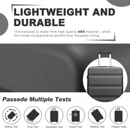 Kono 19 Inch Stylish Horizontal Engraved Hard Shell ABS+PC Cabin Carry-On Suitcase with TSA Lock - Grey